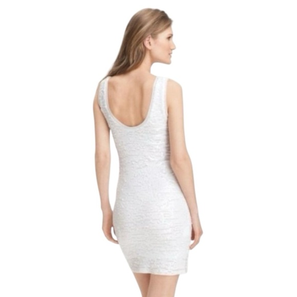 BCBGMaxAzria Nina Sleeveless‎ White Sequin Mini Dress Sz XS Party Bridal Wedding - Picture 3 of 13